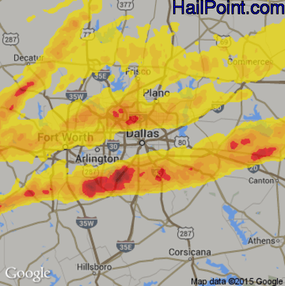 Hail Map for Dallas, TX Region on October 21, 2019