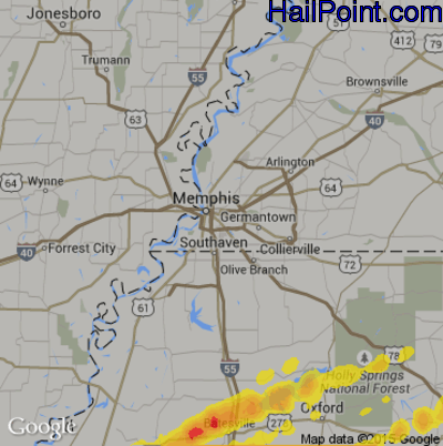 Hail Map for Memphis, TN Region on November 30, 2019