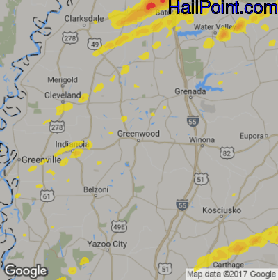 Hail Map for Greenwood, MS Region on November 30, 2019