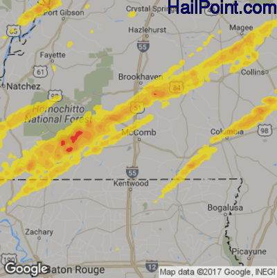 Hail Map for McComb, MS Region on December 16, 2019