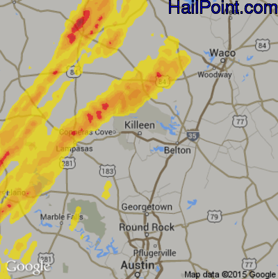 Hail Map for Killeen, TX Region on January 10, 2020