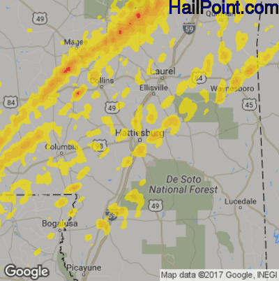 Hail Map for Hattiesburg, MS Region on February 6, 2020