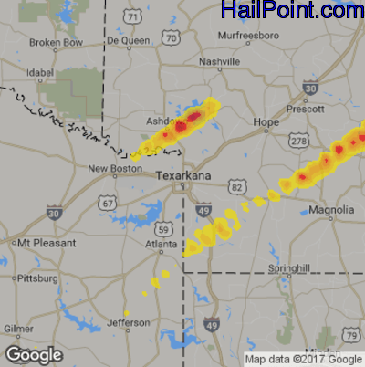 Hail Map for Texarkana, AR Region on February 10, 2020