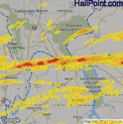 Hail Map for Paducah, KY Region on March 2, 2020