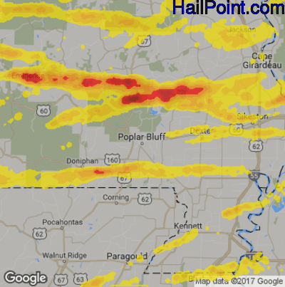 Hail Map for Poplar Bluff, MO Region on March 2, 2020