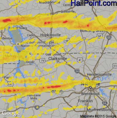 Hail Map for Clarksville, TN Region on March 3, 2020 