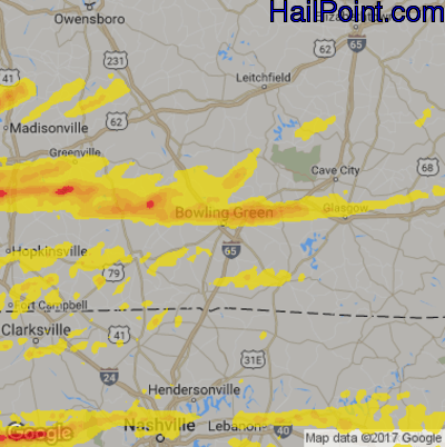 Hail Map for Bowling Green, KY Region on March 3, 2020