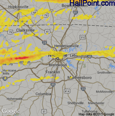 Hail Map for Nashville, TN Region on March 3, 2020