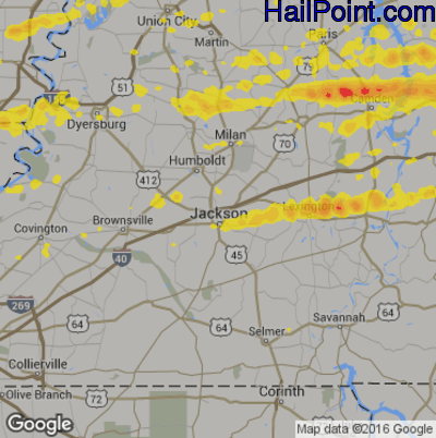 Hail Map for Jackson, TN Region on March 3, 2020