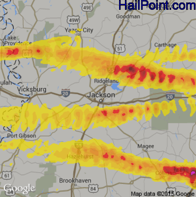 Hail Map for Jackson, MS Region on March 4, 2020