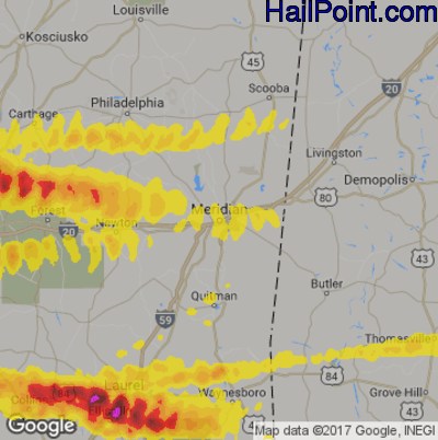 Hail Map for Meridan, MS Region on March 4, 2020