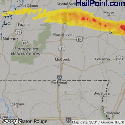 Hail Map for McComb, MS Region on March 4, 2020 