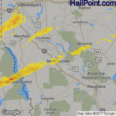 Hail Map for Nachitoches, LA Region on March 4, 2020