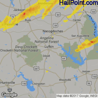 Hail Map for Lufkin, TX Region on March 4, 2020