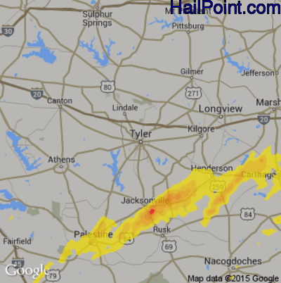 Hail Map for Tyler, TX Region on March 4, 2020