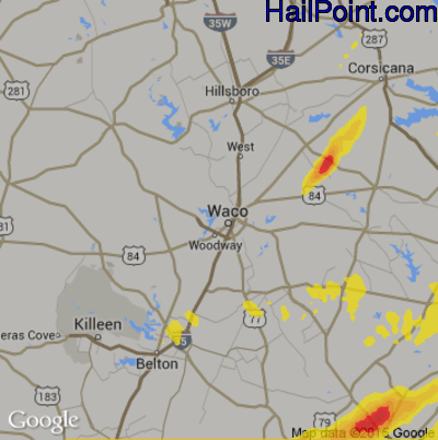 Hail Map for Waco, TX Region on March 4, 2020