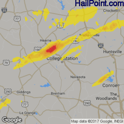 Hail Map for College Station, TX Region on March 4, 2020 