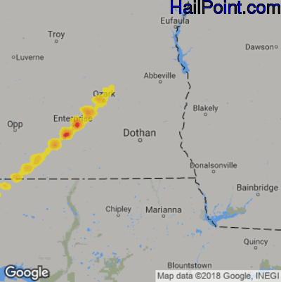 Hail Map for Dothan, AL Region on March 5, 2020