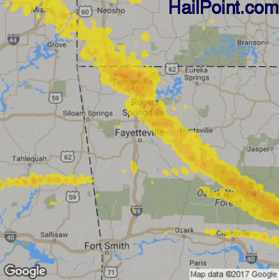 Hail Map for Fayetteville, AR Region on March 11, 2020
