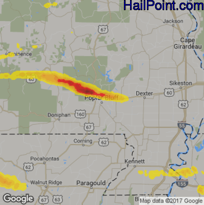 Hail Map for Poplar Bluff, MO Region on March 12, 2020
