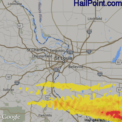Hail Map for St. Louis, MO Region on March 12, 2020