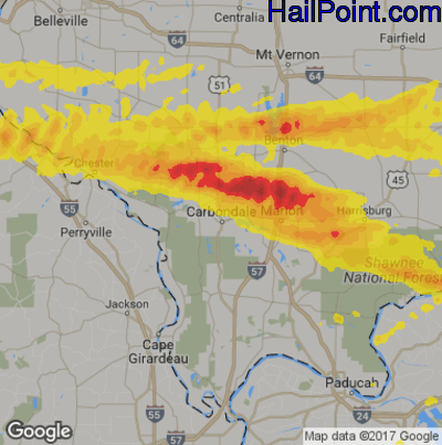 Hail Map for Carbondale, IL Region on March 12, 2020