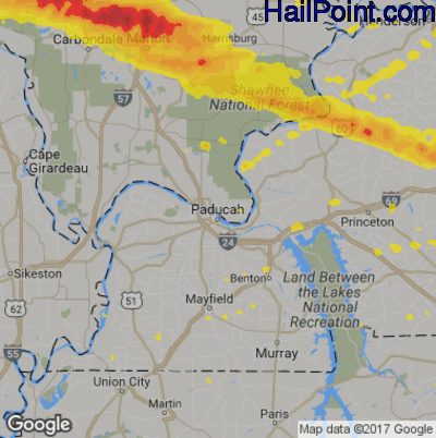 Hail Map for Paducah, KY Region on March 12, 2020