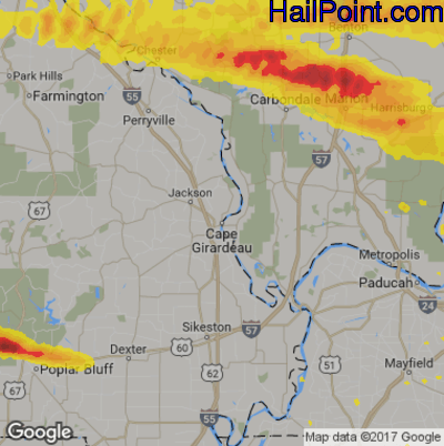 Hail Map for Cape Girardeau, MO Region on March 12, 2020