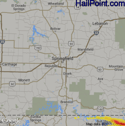 Hail Map for Springfield, MO Region on March 12, 2020