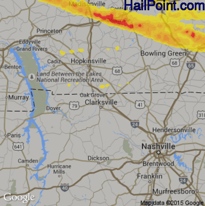 Hail Map for Clarksville, TN Region on March 12, 2020