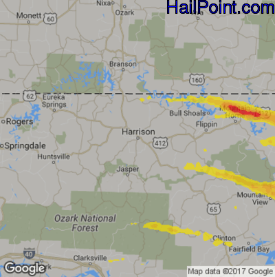 Hail Map for Harrison, AR Region on March 12, 2020
