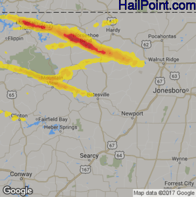 Hail Map for Batestville, AR Region on March 12, 2020