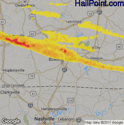 Hail Map for Bowling Green, KY Region on March 12, 2020