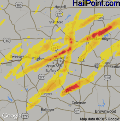 Hail Map for Abilene, TX Region on March 18, 2020