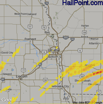 Hail Map for Omaha, NE Region on March 19, 2020