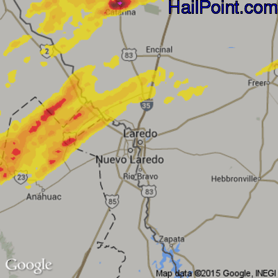 Hail Map for Laredo, TX Region on March 20, 2020