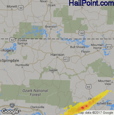 Hail Map for Harrison, AR Region on March 20, 2020