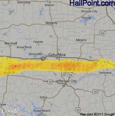 Hail Map for Columbia, MO Region on March 27, 2020