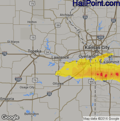 Hail Map for Lawerence, KS Region on March 27, 2020
