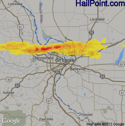 Hail Map for St. Louis, MO Region on March 27, 2020