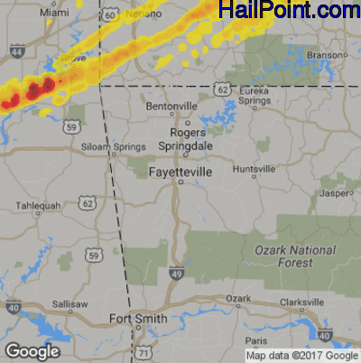 Hail Map for Fayetteville, AR Region on March 27, 2020