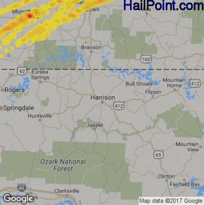 Hail Map for Harrison, AR Region on March 27, 2020