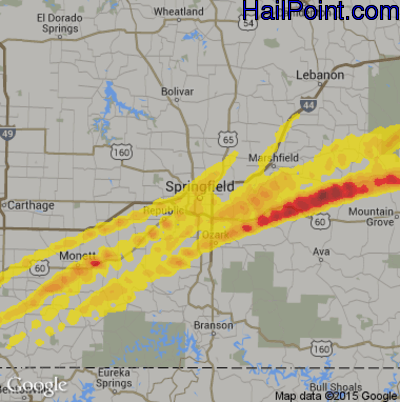 Hail Map for Springfield, MO Region on March 27, 2020
