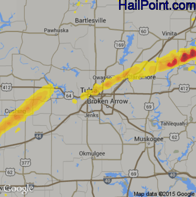 Hail Map for Tulsa, OK Region on March 27, 2020
