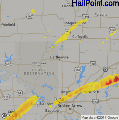 Hail Map for Bartlesville, OK Region on March 27, 2020