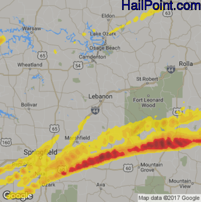 Hail Map for Lebanon, MS Region on March 27, 2020