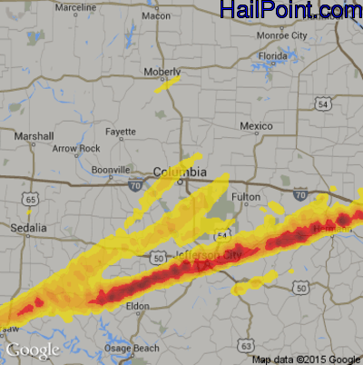 Hail Map for Columbia, MO Region on March 28, 2020