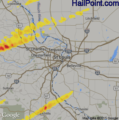 Hail Map for St. Louis, MO Region on March 28, 2020 