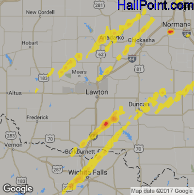 Hail Map for Lawton, OK Region on March 28, 2020 