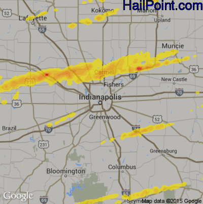 Hail Map for Indianapolis, IN Region on March 28, 2020